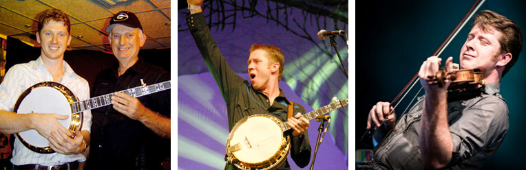 Laurie Grundy's 50th banjo was made specially for Hamish / On stage at the National Folk Festival (Photo: Rhiannon Fenn) / Hamish performing in Gippsland (Photo: Spectrum)